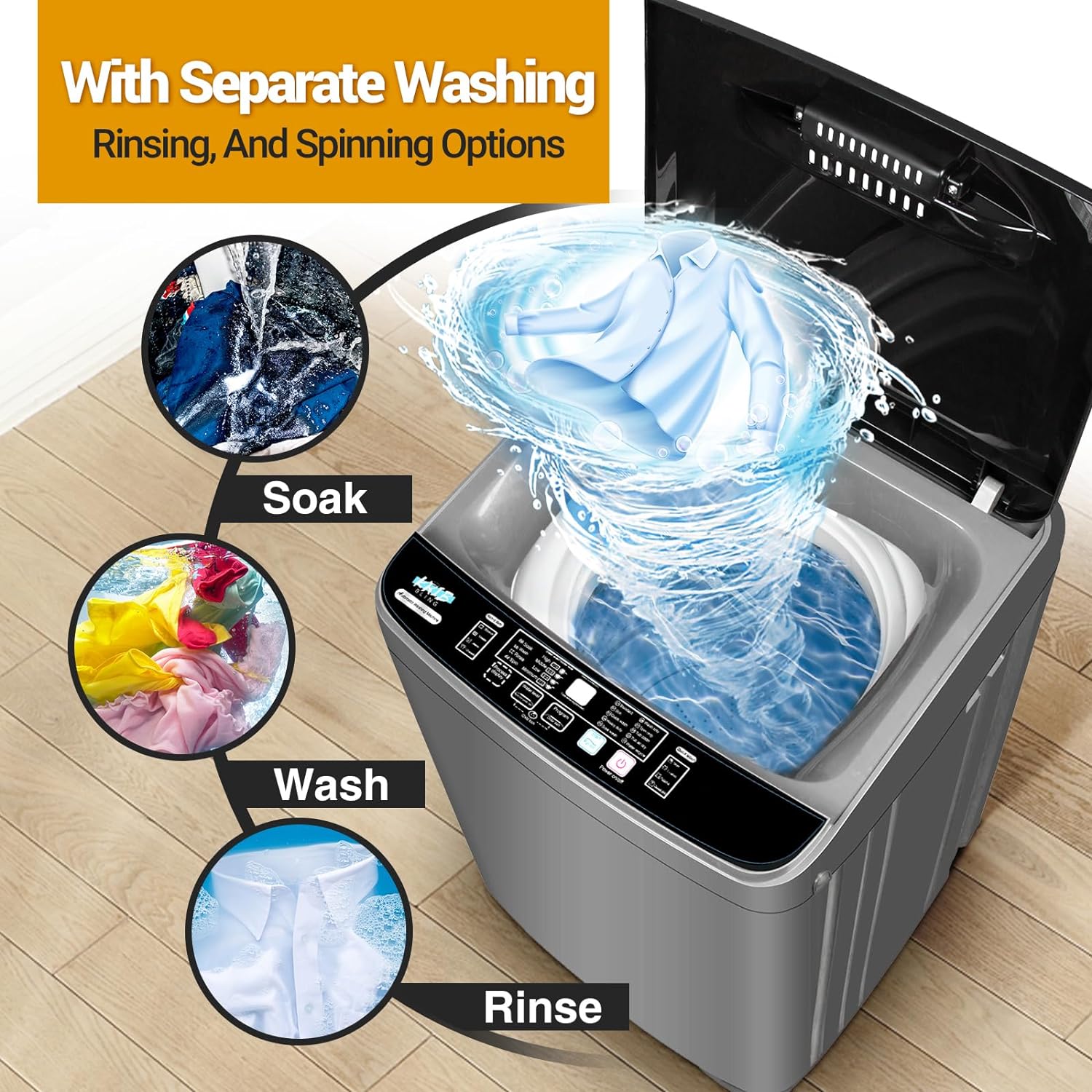 Portable Washing Machine 19.5lbs with 10 Programs, LED Display, Grey D4616