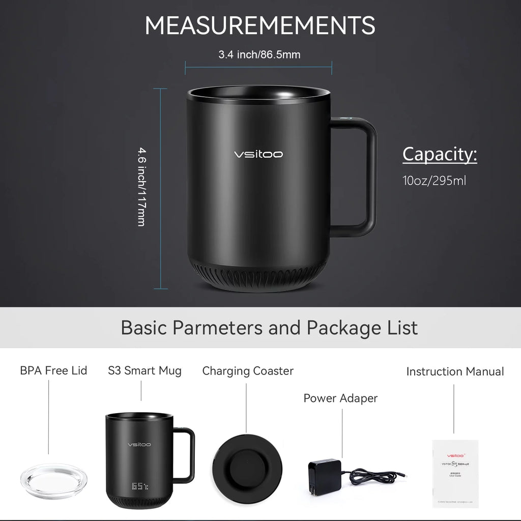 Temperature Control Smart Mug with Lid, Self Heating Coffee Mug 10 oz, LED Display P632771