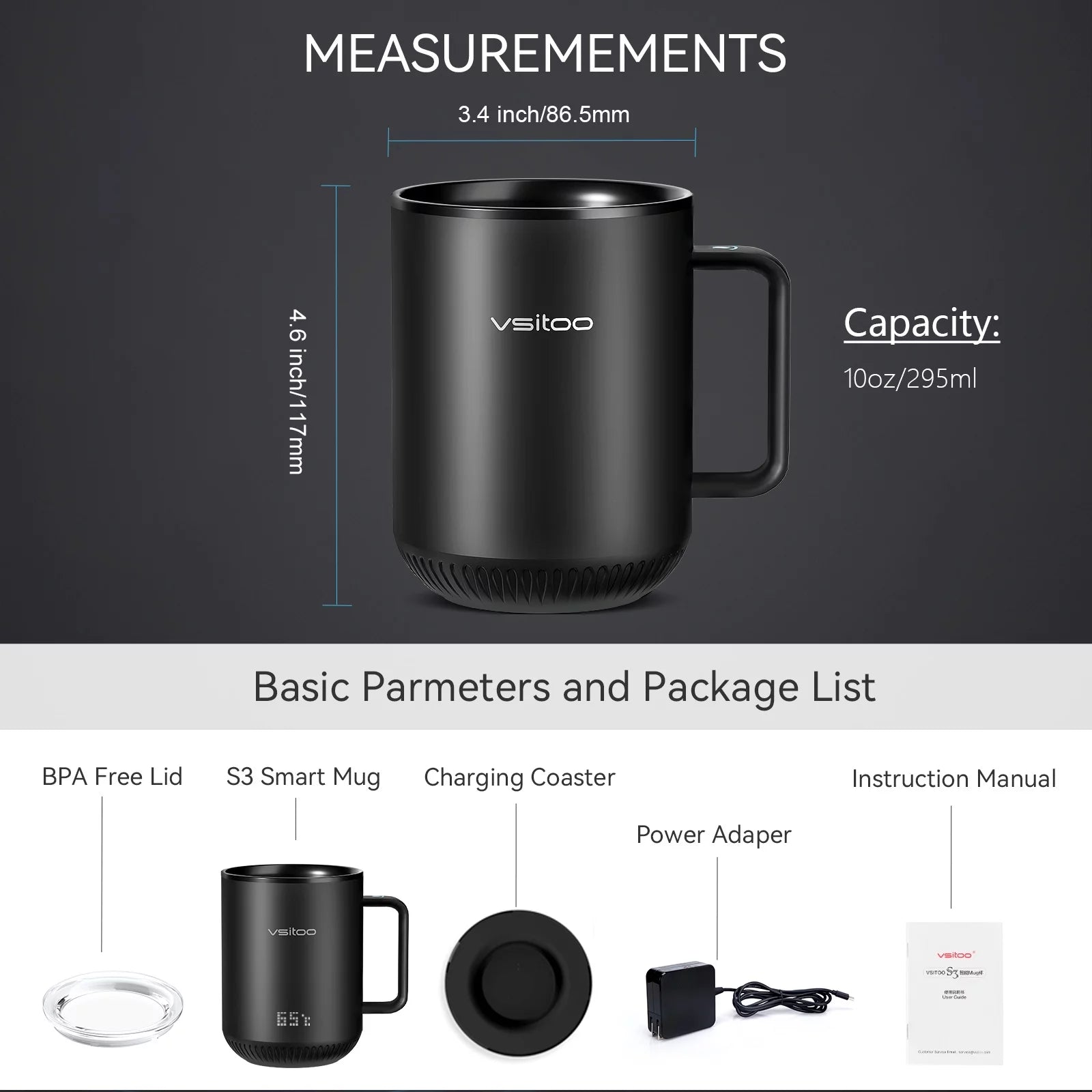 Temperature Control Smart Mug with Lid, Self Heating Coffee Mug 10 oz, LED Display P632771