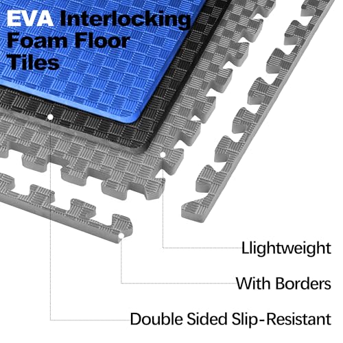 1" Thick EVA Interlocking Foam Gym Flooring Mat, 6 Tiles, Black M5857