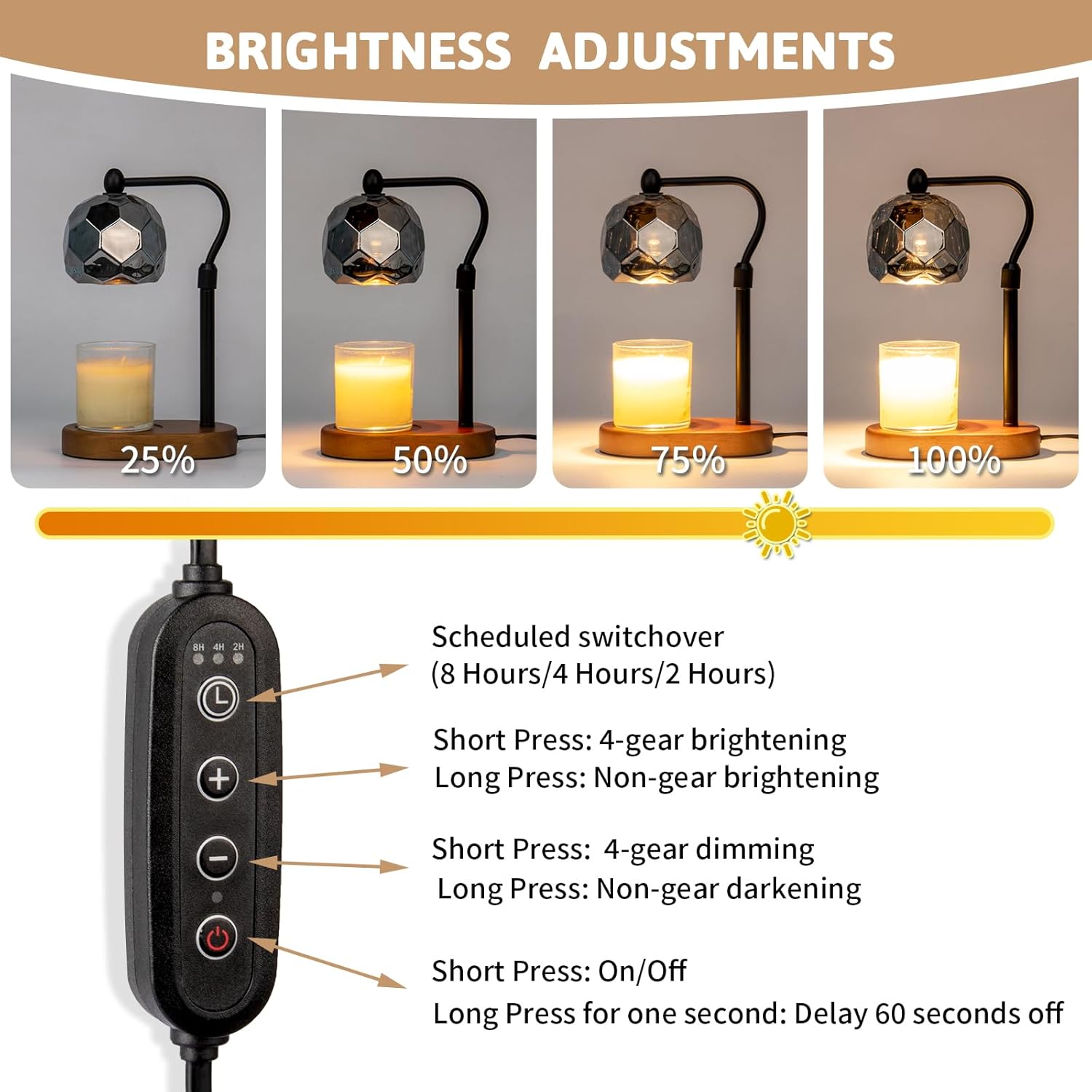 Candle Warmer Lamp with Timer, Adjustable Dimmer and Height, Wooden Base V8585