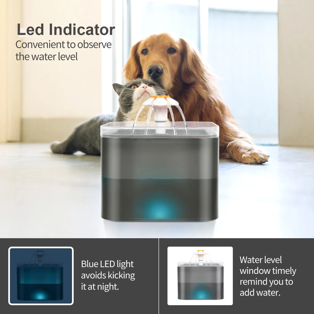 Cat Water Fountain, 2L Automatic Pet Drinking Dispenser with Filters, Quiet Pump, Black D405