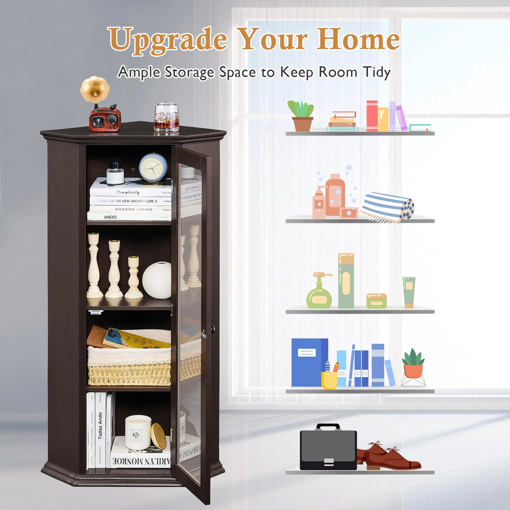 Corner Bathroom Cabinet with Glass Door, MDF Painted Finish Q939