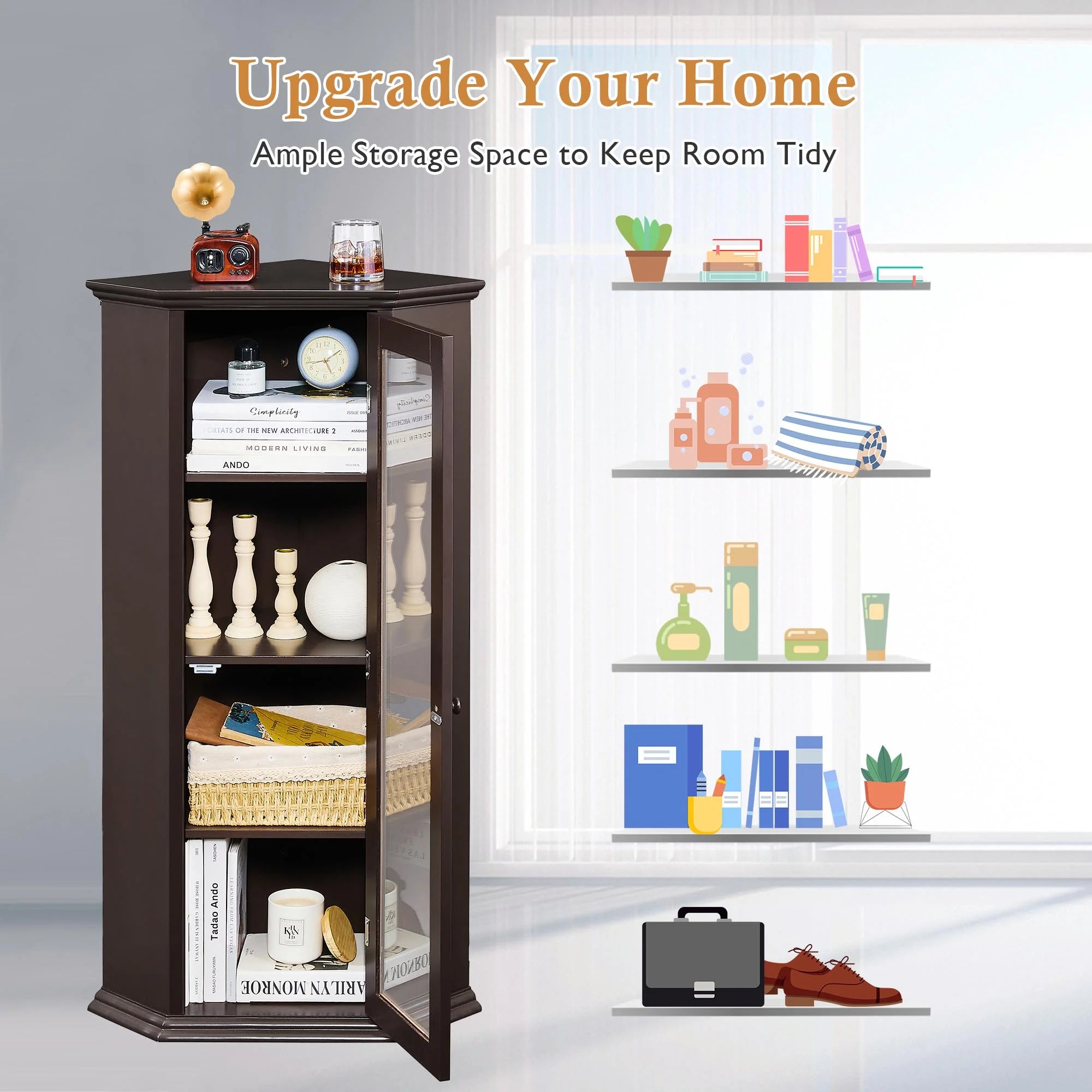 Corner Bathroom Cabinet with Glass Door, MDF Painted Finish Q939