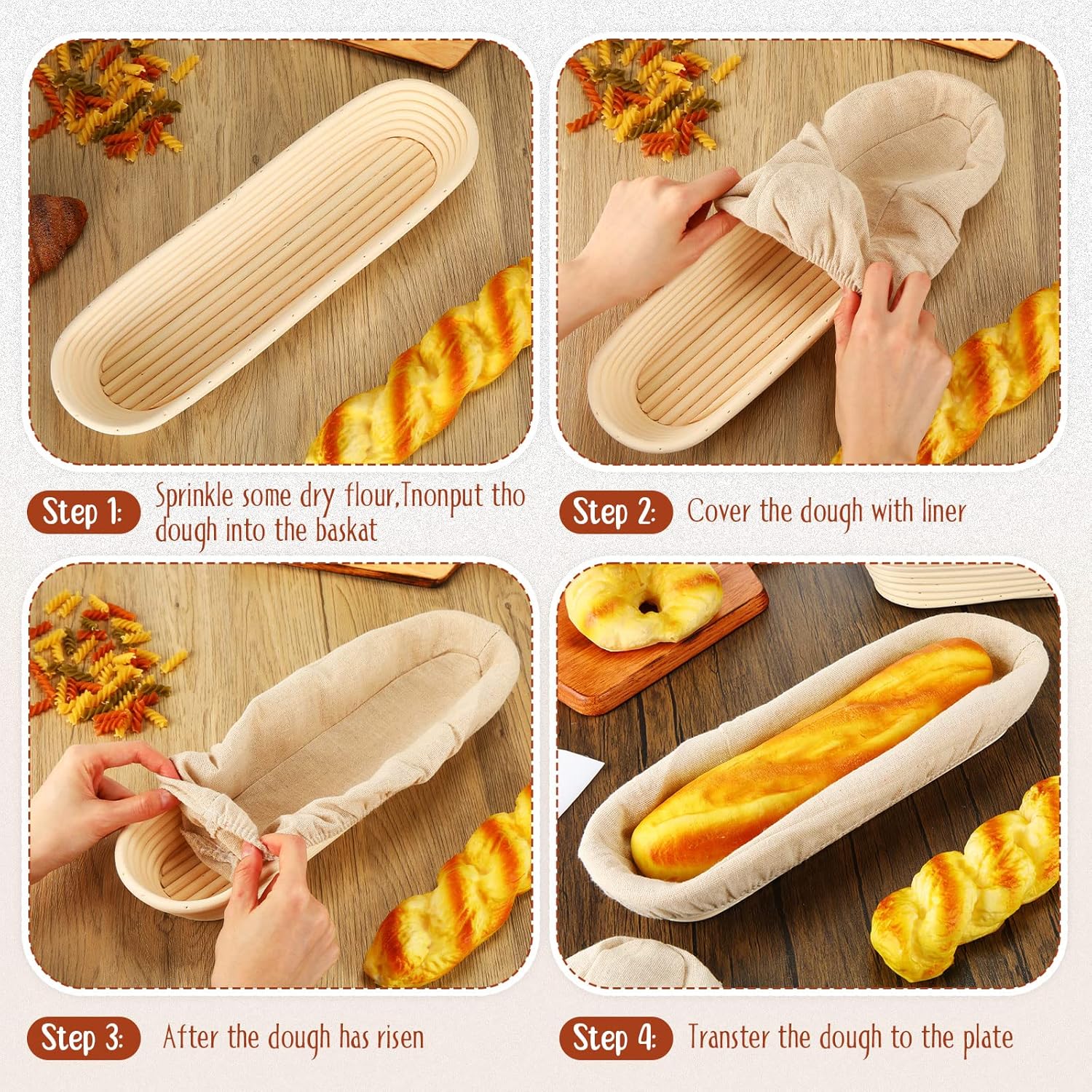 Oval Banneton Bread Proofing Basket with Liners, 4 Pieces D4811