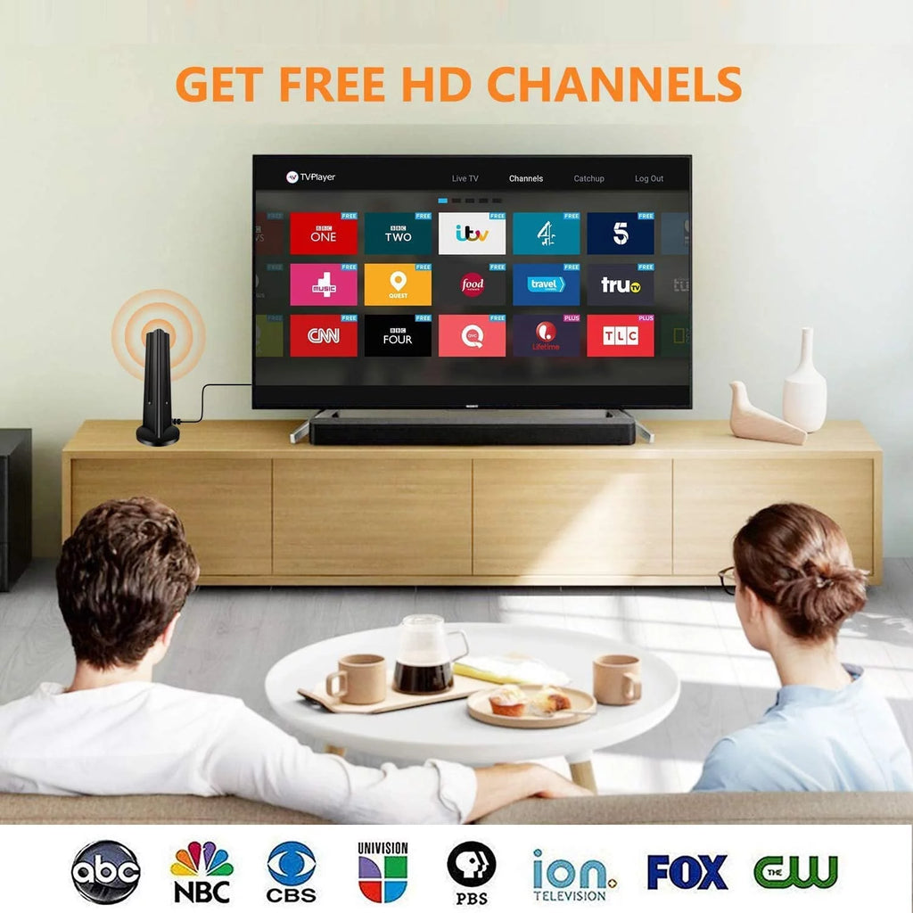 Amplified HD Digital Indoor TV Antenna, 90-130 Mile Range, 4K VHF UHF, 18FT Coaxial Cable Q407480