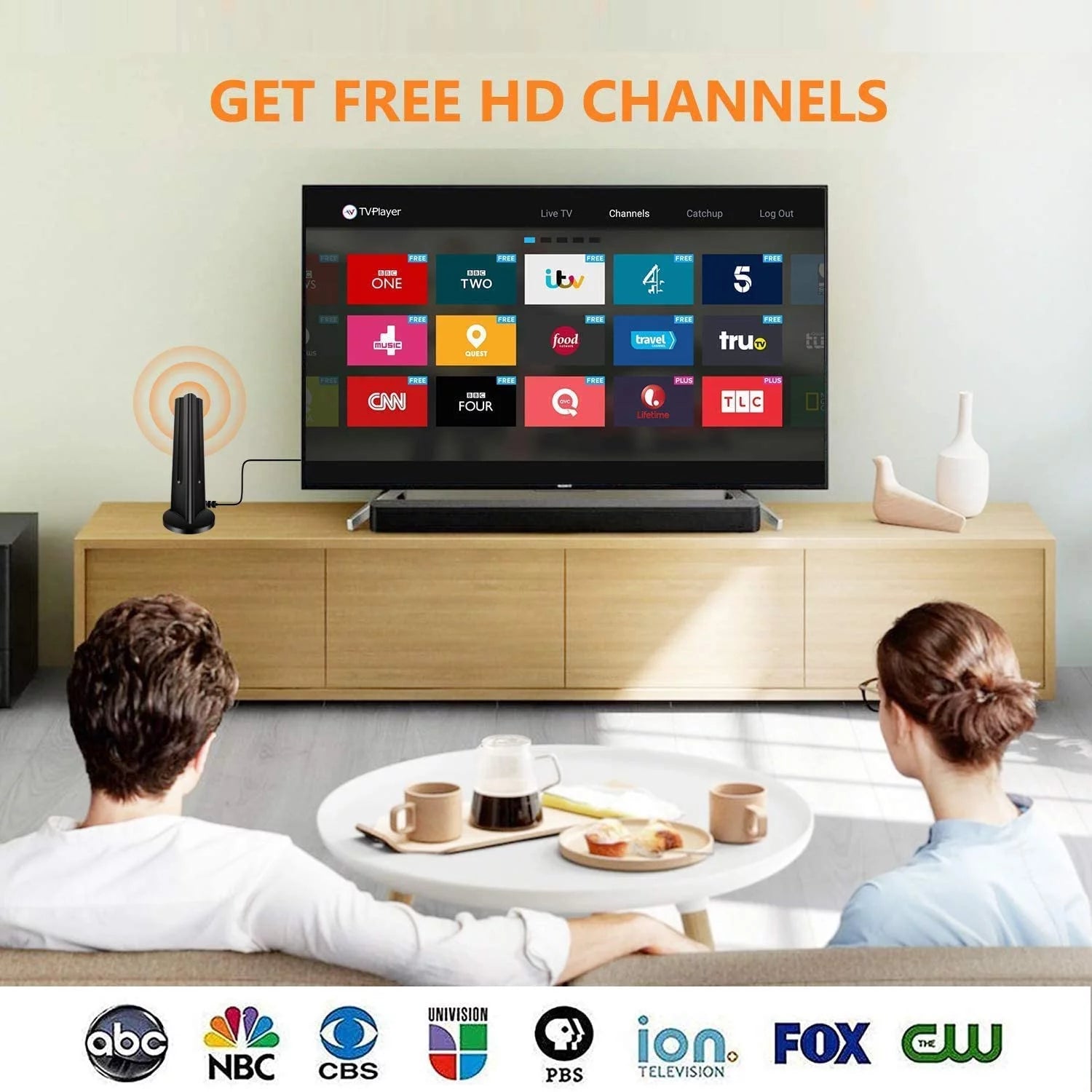Amplified HD Digital Indoor TV Antenna, 90-130 Mile Range, 4K VHF UHF, 18FT Coaxial Cable Q407480