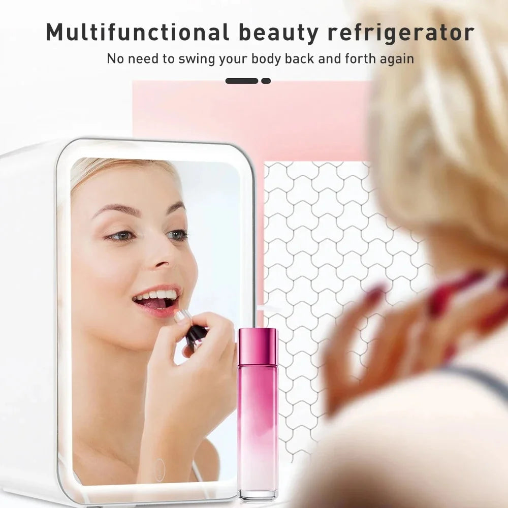 Mini Fridge with Dimmable LED Light Mirror, 4L Portable Cooler and Warmer for Cosmetics and Skincare Y87251