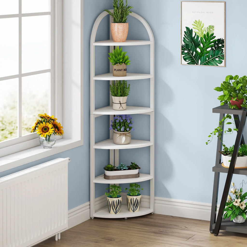 Corner Shelf, 6-Tier Rustic Brown Wood Bookcase O449