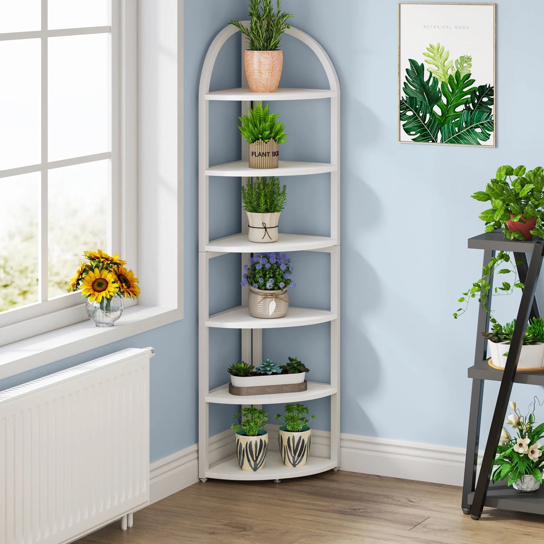 Corner Shelf, 6-Tier Rustic Brown Wood Bookcase O449