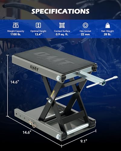 Motorcycle Scissor Lift Jack, 1100 lb Capacity, Wide Deck with T Handle, for ATV Dirt Bike Cruiser V607
