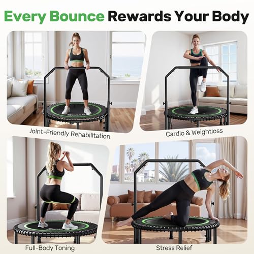 Foldable Mini Trampoline with Adjustable Foam Handle for Indoor Workout M8038