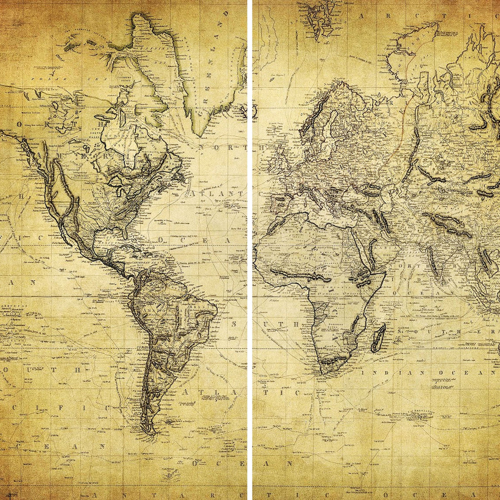 Vintage World Map Canvas Room Divider - 3 Panel C594743