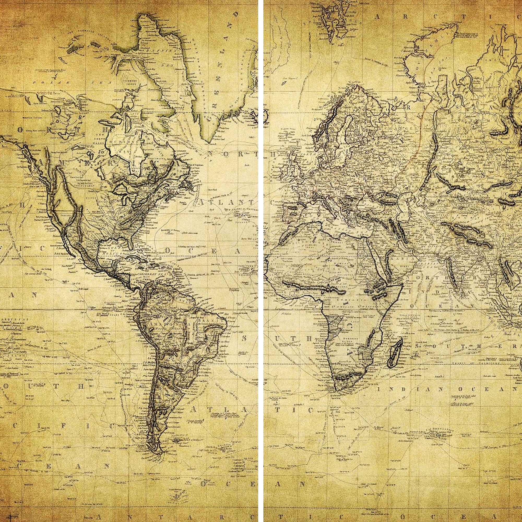 Vintage World Map Canvas Room Divider - 3 Panel C594743
