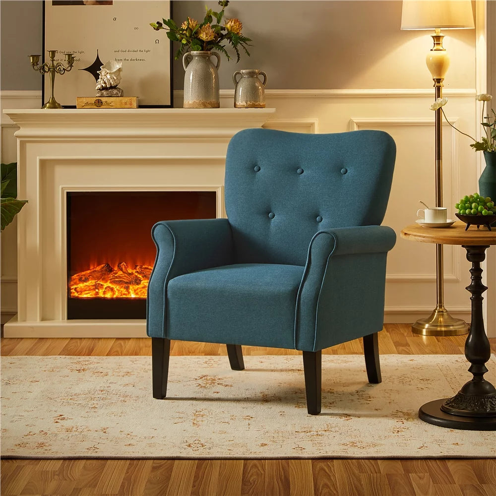 Navy Blue Upholstered Accent Chair with Wooden Legs J54515