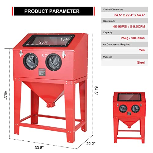 Abrasive Blast Cabinet 90 Gallon with Glass Viewing Window N92320