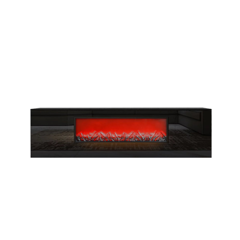 Electric Fireplace TV Stand with Wood Texture, High Glossy Finish Y488