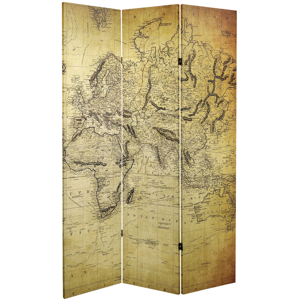 Vintage World Map Canvas Room Divider - 3 Panel C594743