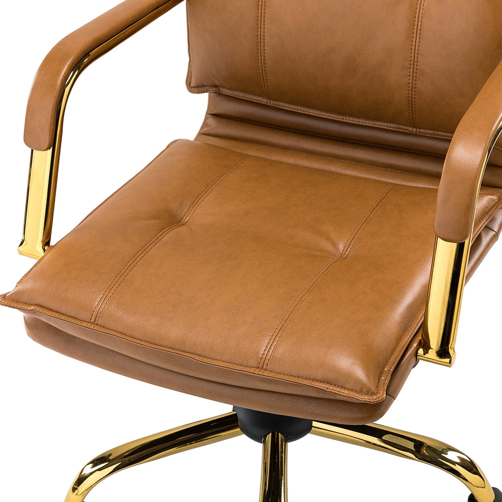 Vegan Leather Office Task Chair with Tufted Mid Back and Armrest A297845