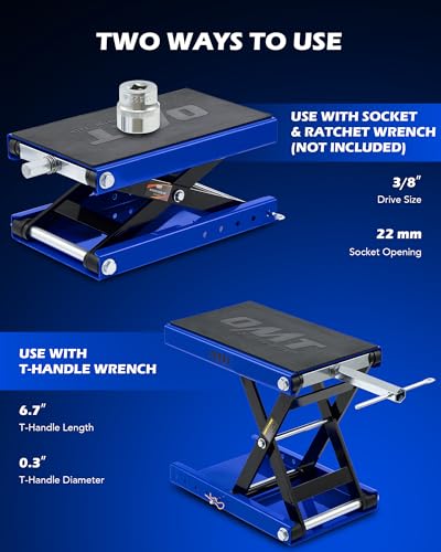 Motorcycle Scissor Lift Jack, 1100 lb Capacity, Wide Deck with T Handle, for ATV Dirt Bike Cruiser V607