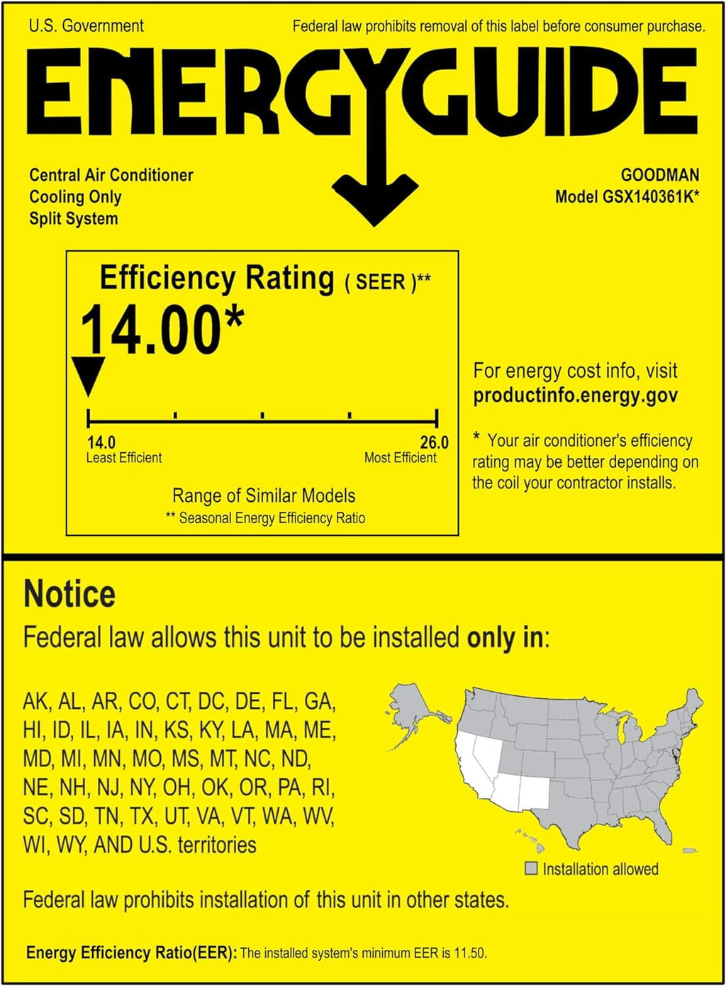 3 Ton 14 SEER R410A Air Conditioner Split System F9868