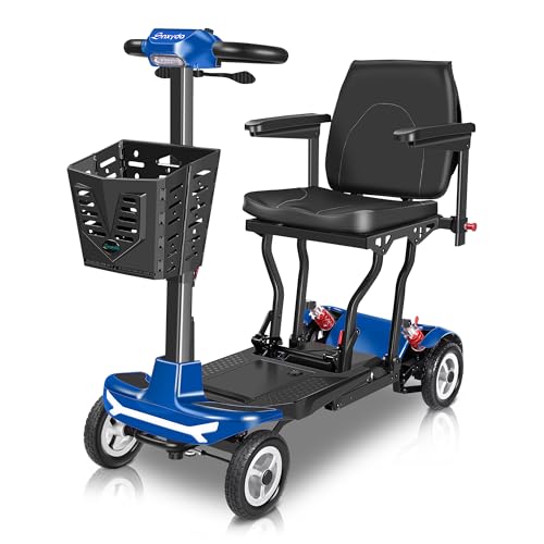 Mobility Scooter for Adults, Seniors - 37.5 lbs Ultra Lightweight Folding Mobility Scooters for Seniors Airport Approved, All Terrain 4 Wheel Motorized Scooter for Travel, 275 lbs Capacity, Blue