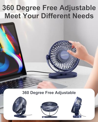 USB Desk Fan Small Quiet - 3 Speeds Mini Personal Portable Fan 360° Rotation Adjustable, 5 Inch Office Table Cooling Gadgets on Desktop A3952