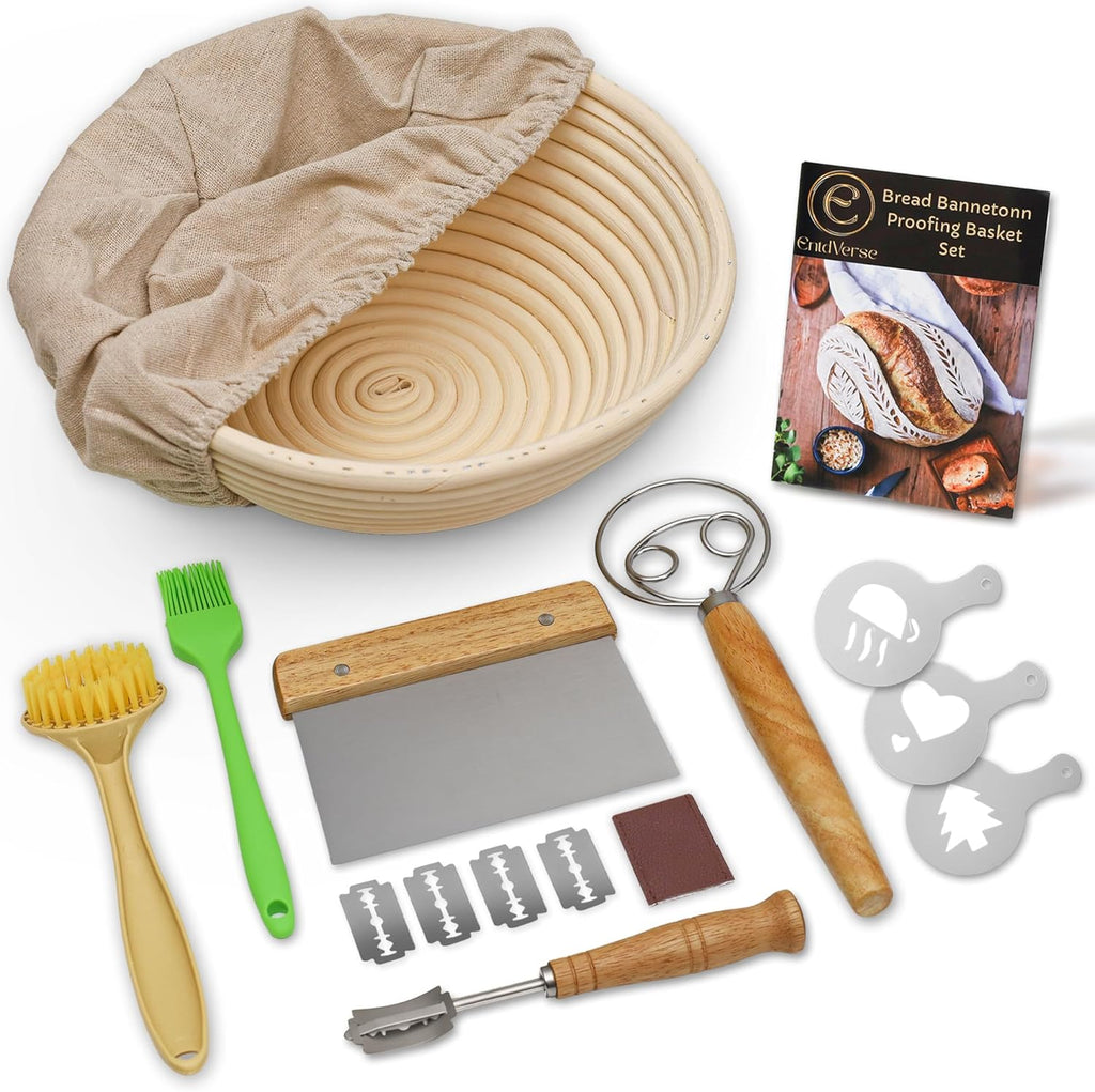 Banneton Bread Proofing Basket - Round 9 inch Sourdough Proofing Basket - Sourdough Bread Baking Supplies - Banneton Basket - Bread Making Tools - Proofing Bowls For Sourdough Starter Kit