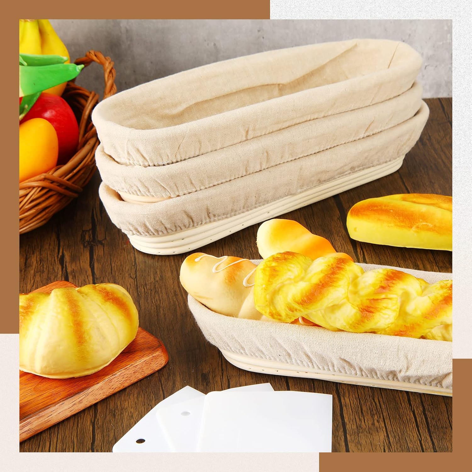 Oval Banneton Bread Proofing Basket with Liners, 4 Pieces D4811