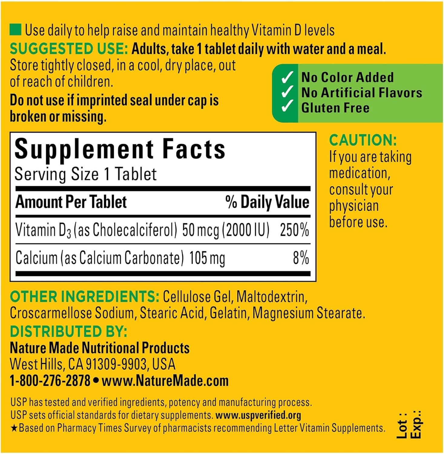 Vitamin D3 2000 IU, 100 Tablets for Immune Health A40920