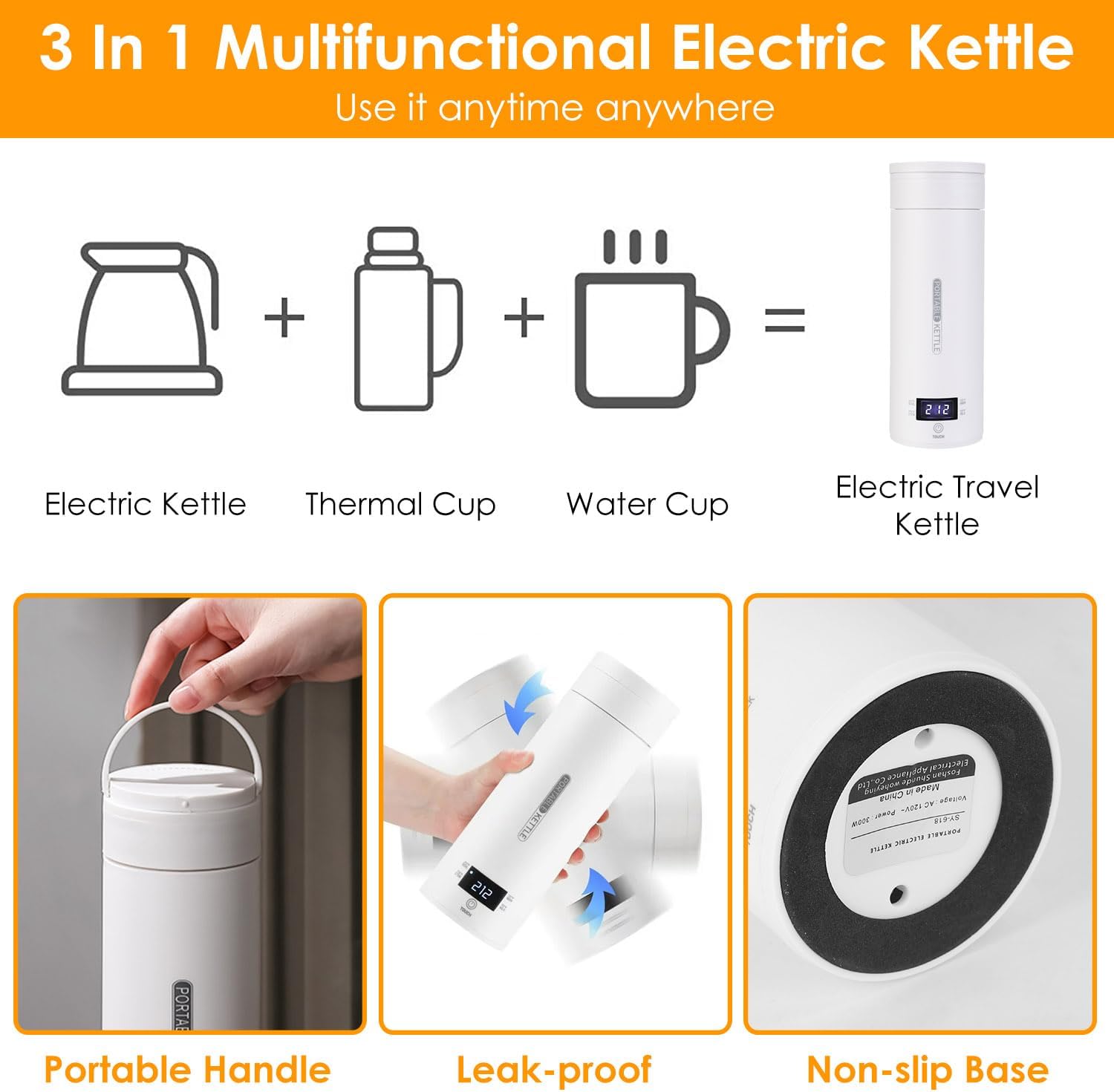Portable Electric Kettle 500ML Stainless Steel with Auto Shut-Off B421