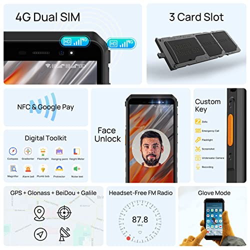 Rugged Smartphone 8150mAh 8GB RAM 32GB Storage 16MP Camera 5.45" HD+ IP68 Waterproof 4G Dual SIM Unlocked J89815
