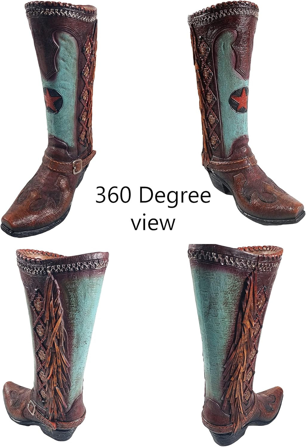 Teal Brown Cowboy Boot Flower Vase 12 Inch U157