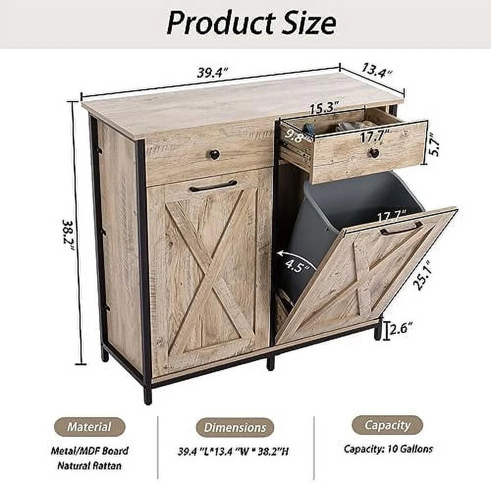 Double Barn Door Trash Cabinet with Hideaway Drawer X802