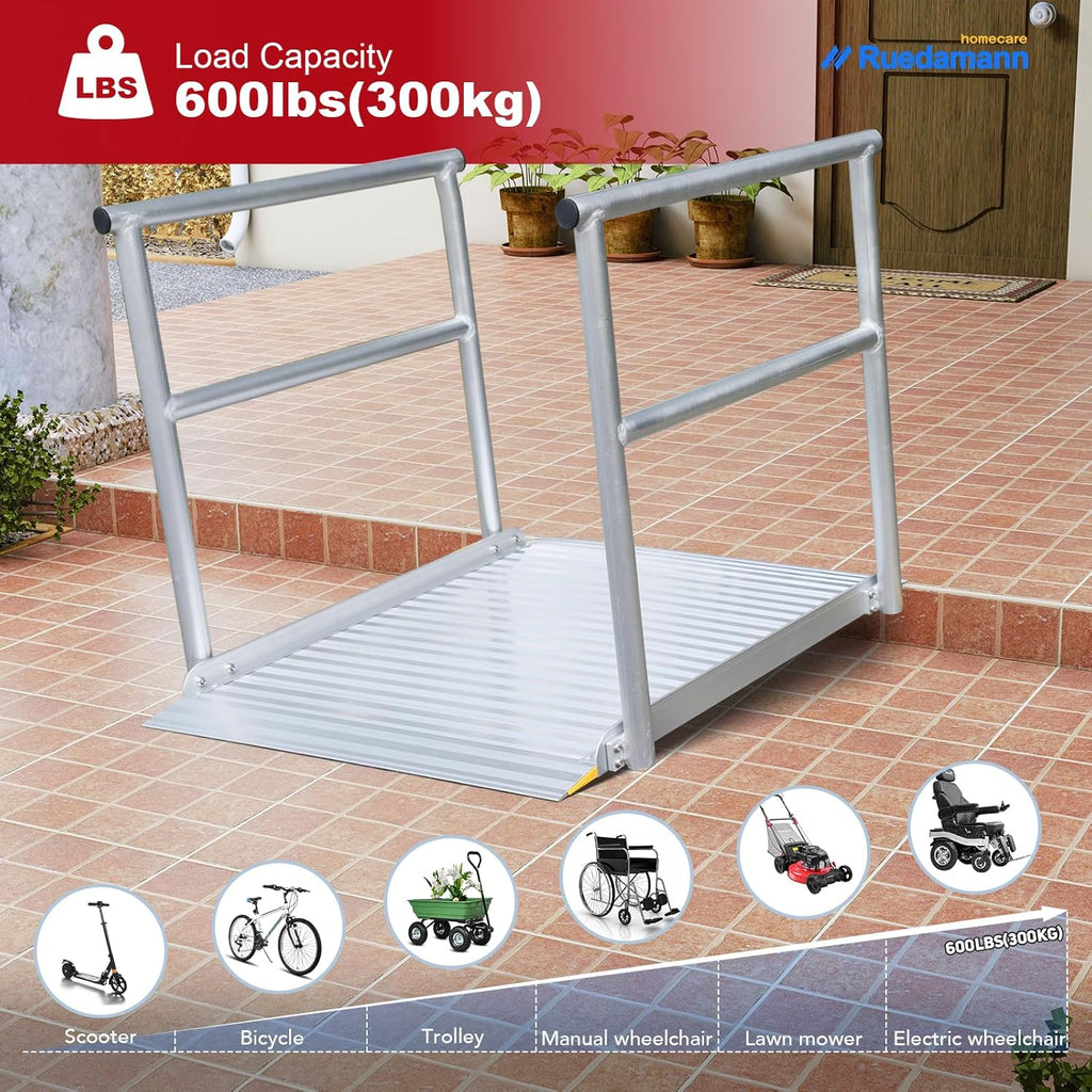Aluminum Wheelchair Ramp with Handrails, 600 Lbs Capacity, Non-Slip N895392