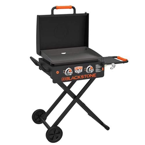 22" Two-Burner Scissor-Leg Gas Griddle with Hood, Wheels, and Side Shelf G855