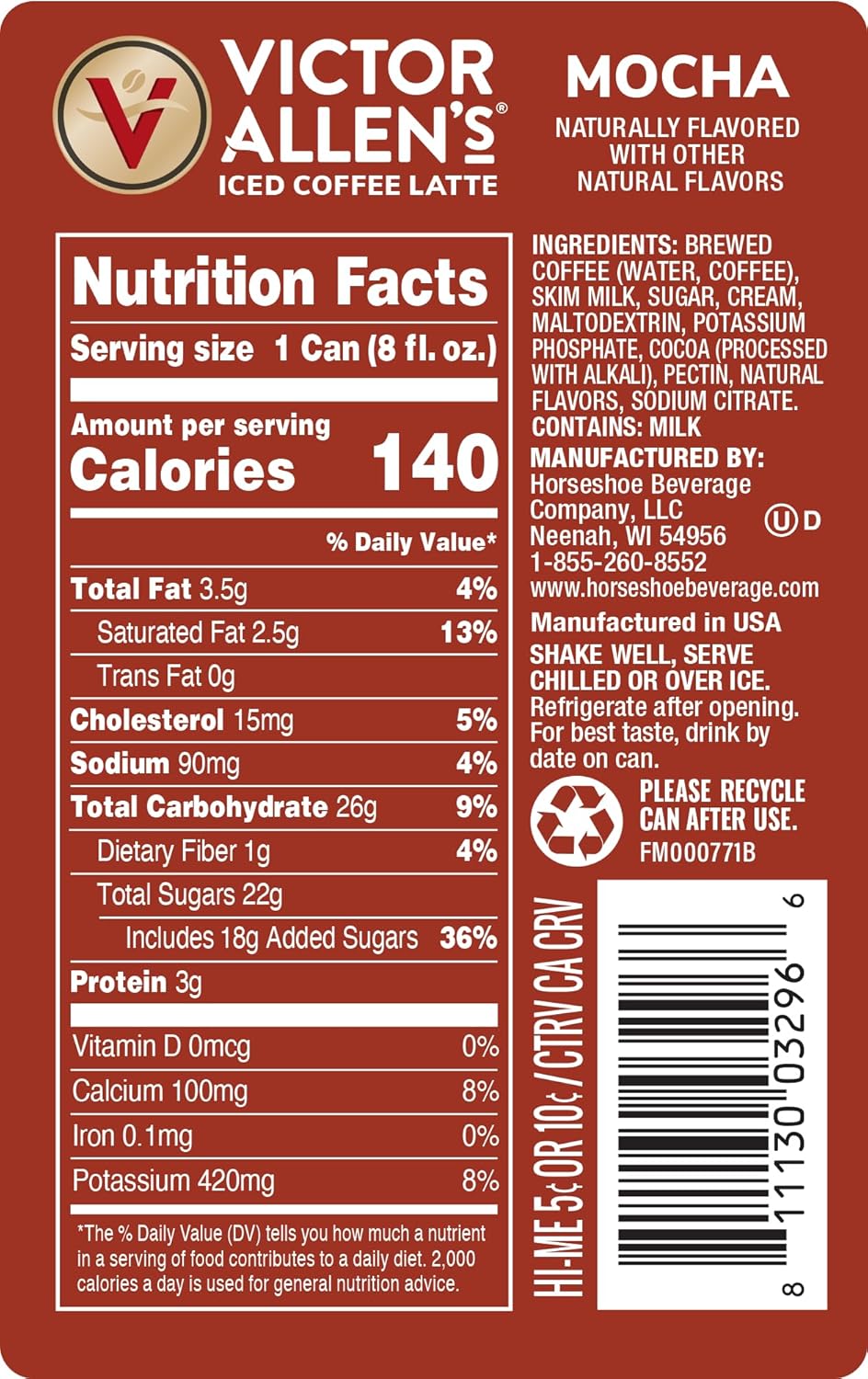 Iced Mocha Latte Canned Coffee, 8oz (12 Pack) S277410