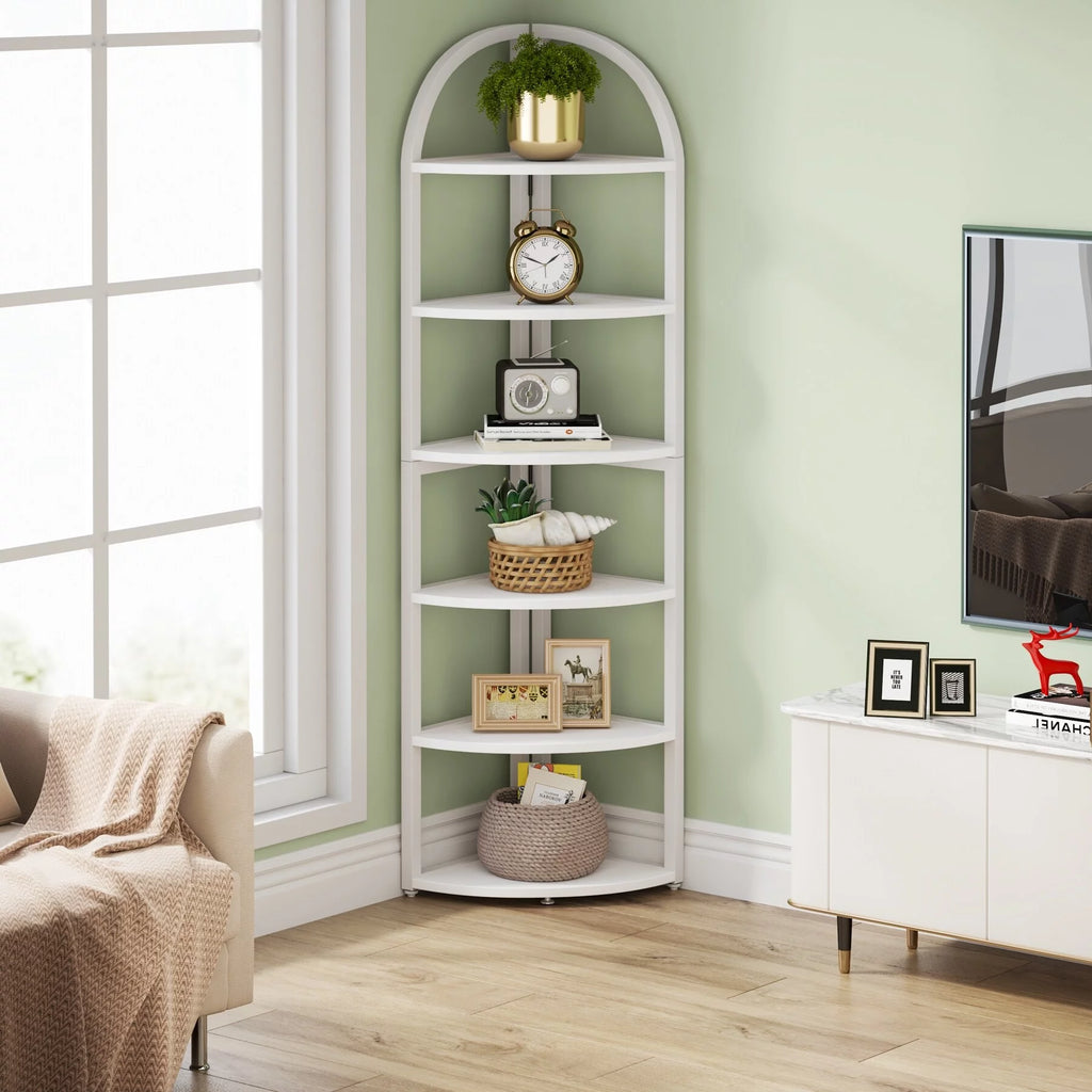 Corner Shelf, 6-Tier Rustic Brown Wood Bookcase O449