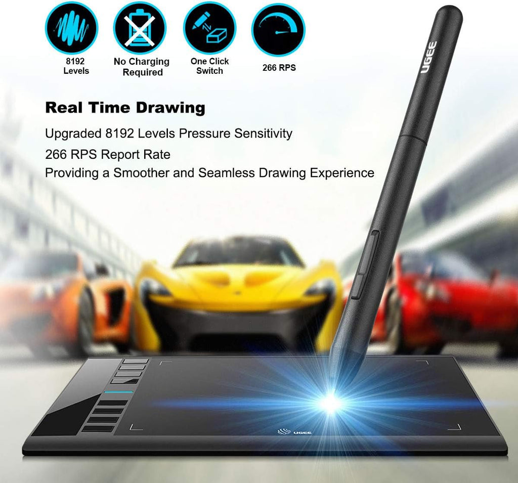 Graphics Drawing Tablet 10 x 6 Inch with 8 Hot Keys, Passive Stylus 8192 Levels Pressure A4602