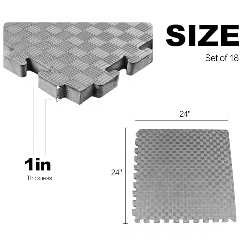1" Thick EVA Interlocking Foam Gym Flooring Mat, 6 Tiles, Black M5857