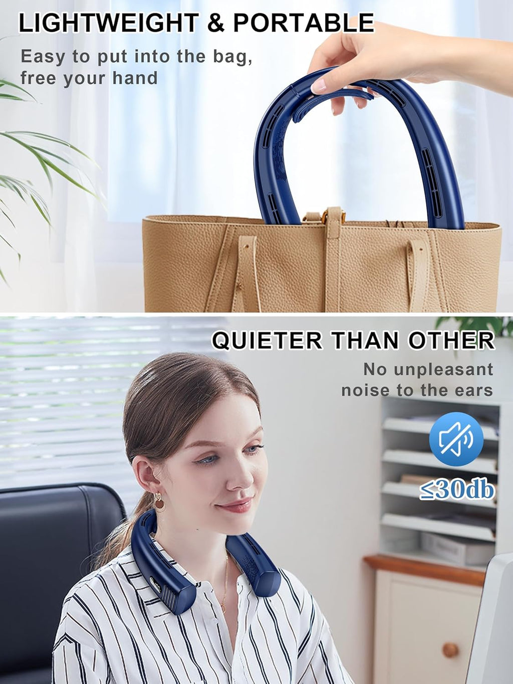 Portable Neck Fan Rechargeable 7000mAh, Bladeless 360° Airflow Cooling K396090