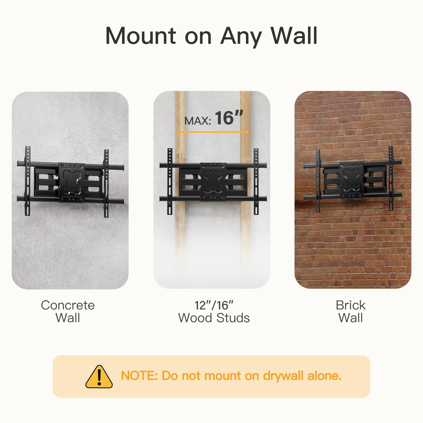 Full Motion TV Wall Mount for 37-75 inch Flat and Curved TVs, Holds 132lbs U71104