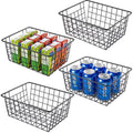 Wire Storage Baskets for Organizing, 4 Pack Metal Wire Freezer Organizer Bins with Handles, Large Pantry Baskets for Kitchen Cabinets, Bathroom, Laundry, Garage, Black