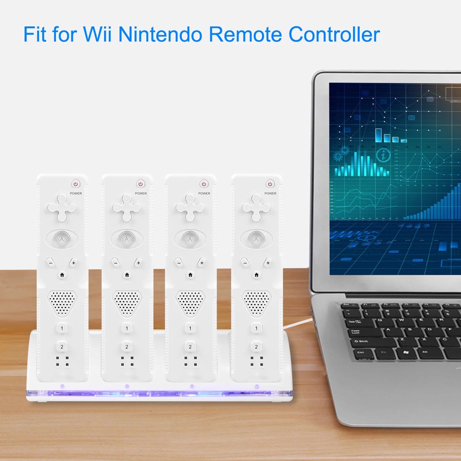 4 Remotes Charging Dock Game Controller Charger for Wii White N3112