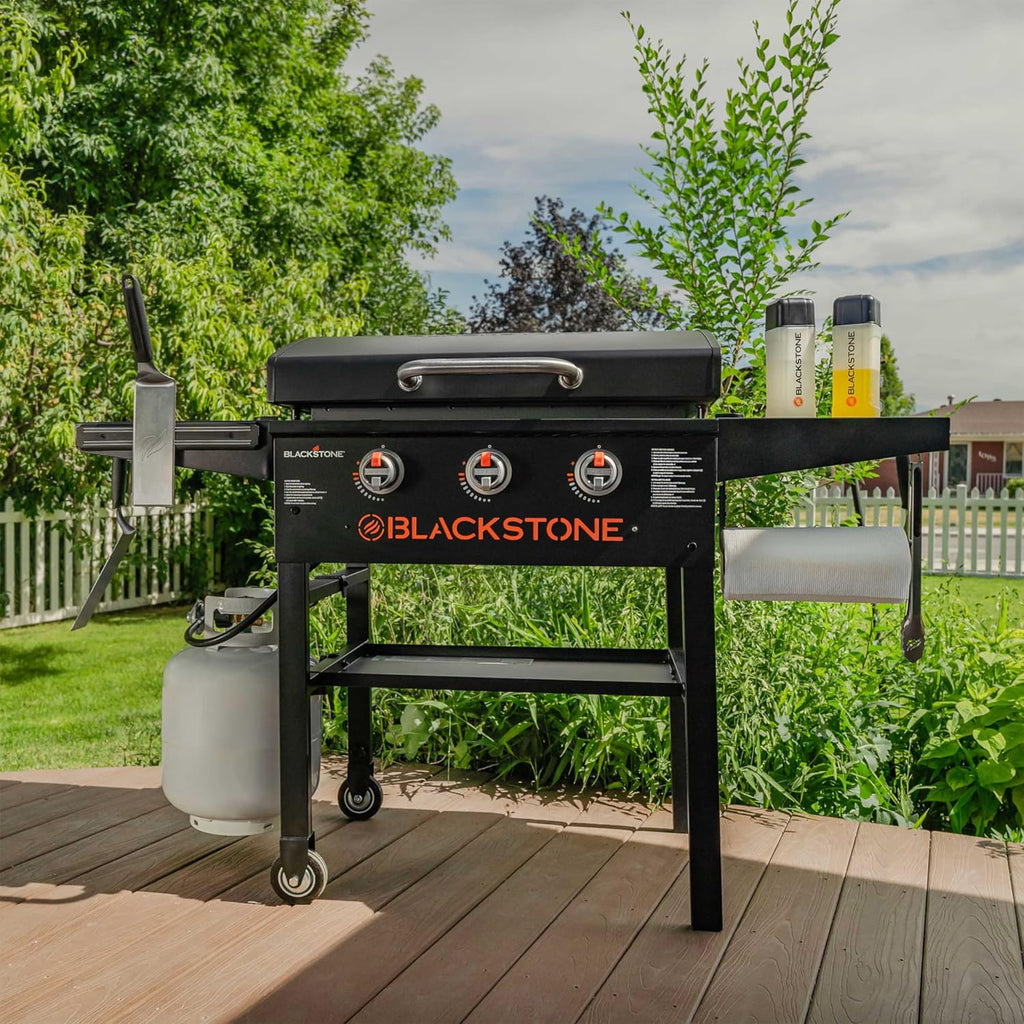 28 Inch 3-Burner Outdoor Flat Top Grill with Hood and Seasoning T8216