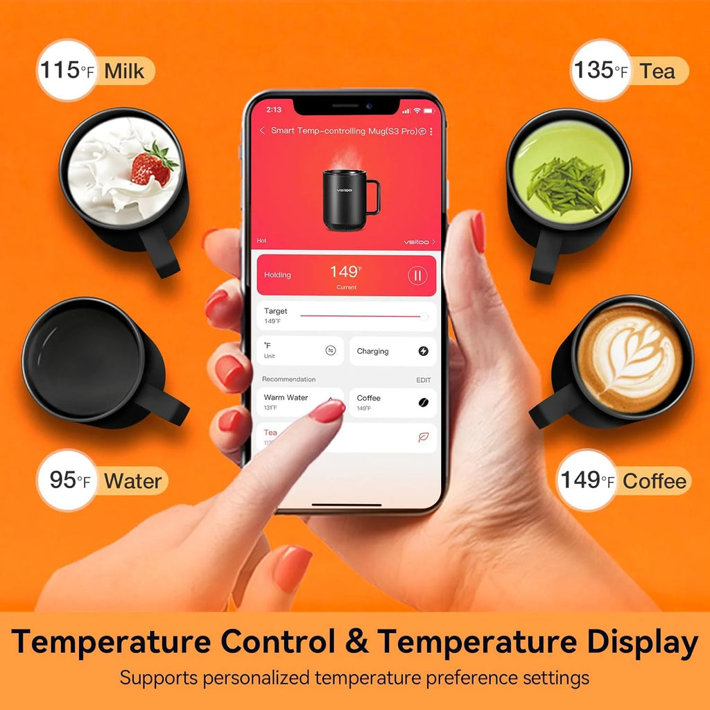 Temperature Control Smart Mug with Lid, Self Heating Coffee Mug 10 oz, LED Display P632771