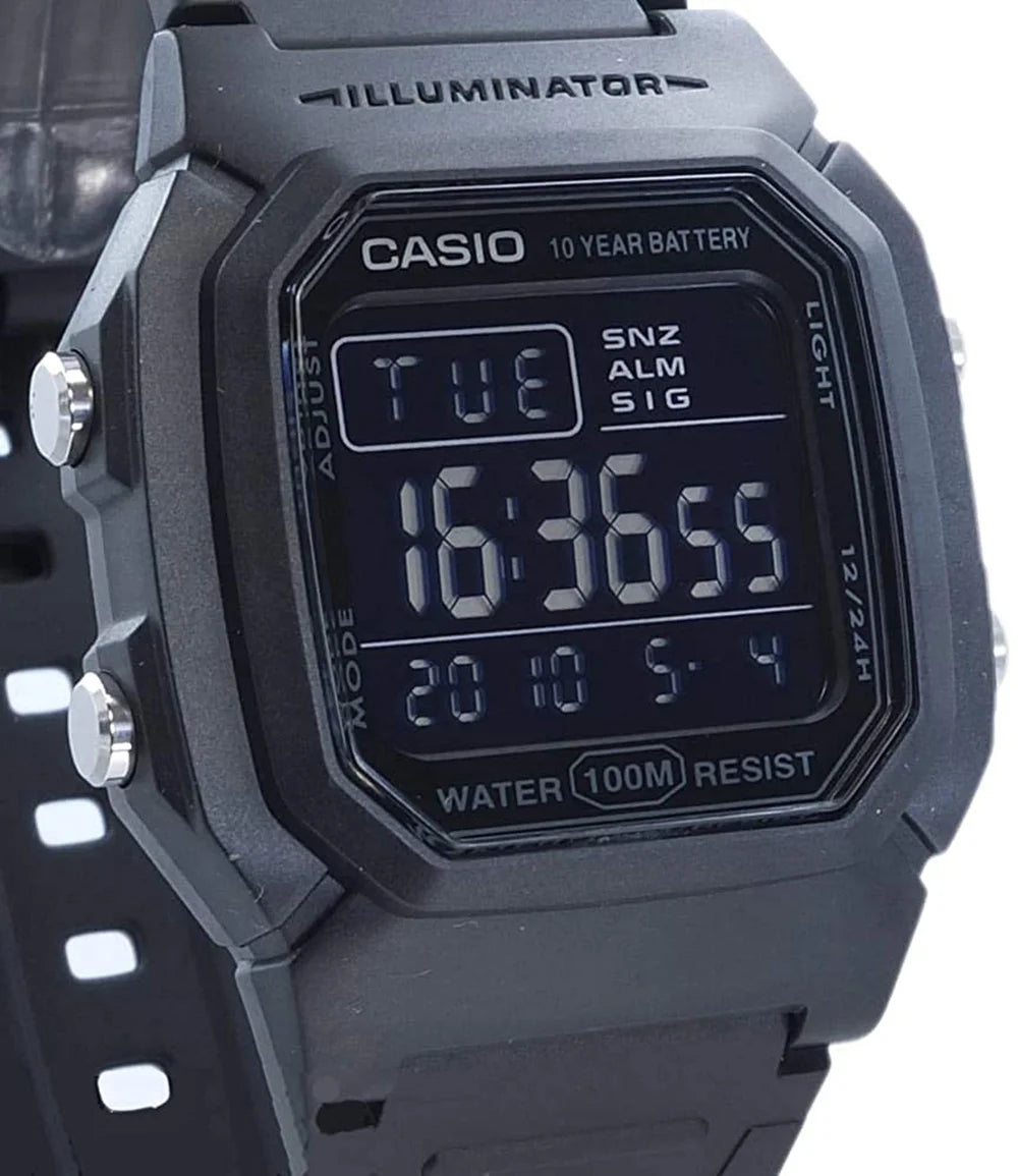 Men's Classic Digital Quartz 100m Black Resin Watch O10855