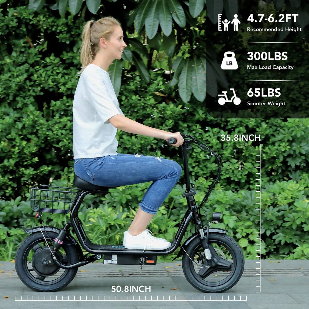 Electric Scooter with Seat, 14" Off-Road Tires, Folding, Black V1954
