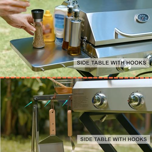 Portable Propane Gas Griddle 3-Burner with Foldable Cart and Side Table, Flat Top Grill Stove with Lid N3550