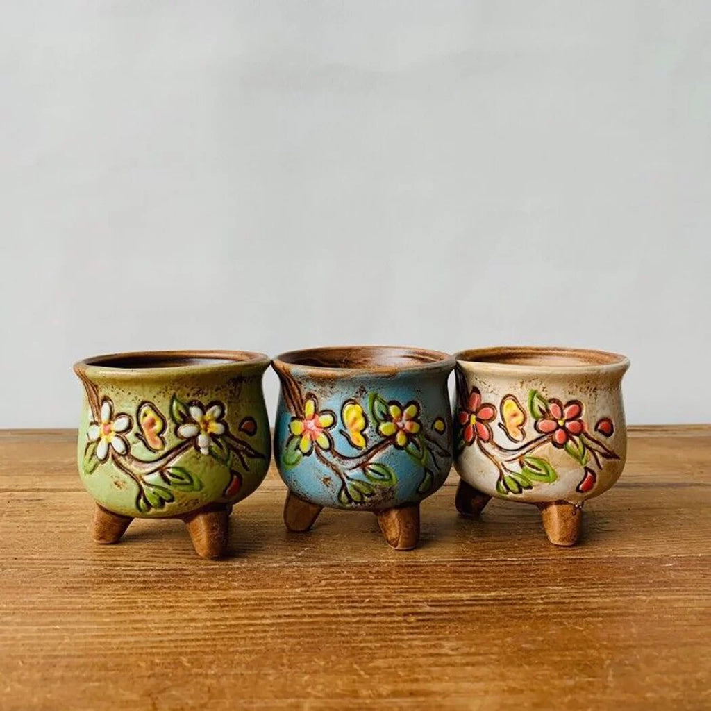 Ceramic Plant Pots with Legs, 3-Piece Set for Succulents M39611